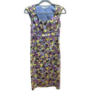 Boden Tulip Floral Sheath Dress Purple Yellow Sleeveless Fully‎ Lined Size 2